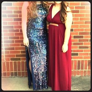 Long navy sequin formal prom bridesmaid dress